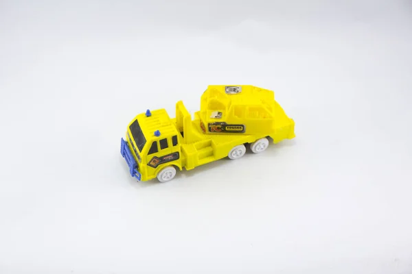 Primer Plano Mini Coche Juguete Amarillo Construcción Camiones — Foto de Stock