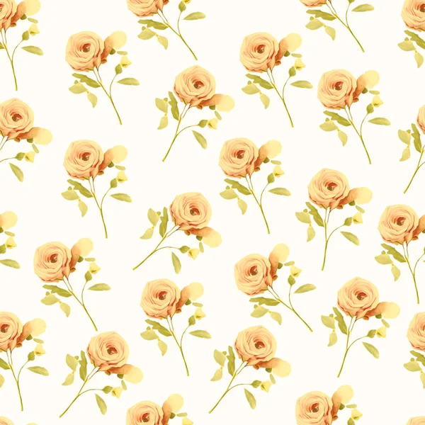 Schöne Gelbe Blumen Aquarell Nahtlose Muster — Stockvektor