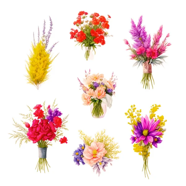 Set Aquarell Blumenstrauß Handbemalt — Stockvektor