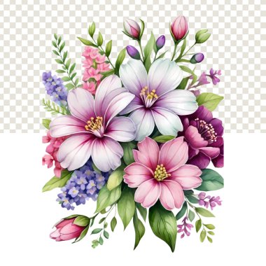 Beautiful bouquets and flowers with transparent backgrounds