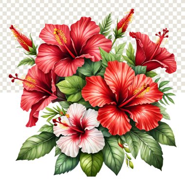 Natural beauty of red hibiscus flower on transparent background