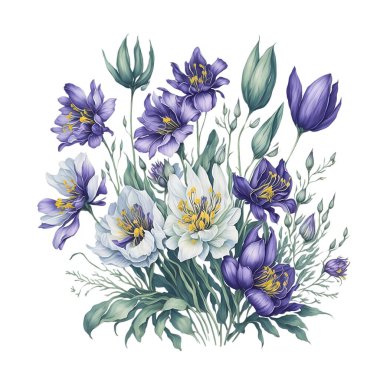 Güzel vektör suluboya yaz buketi kır çiçekleriyle