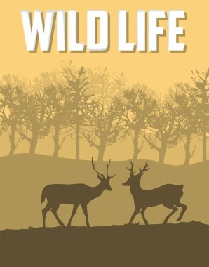 İki geyik siluetiyle vahşi bir hayat.