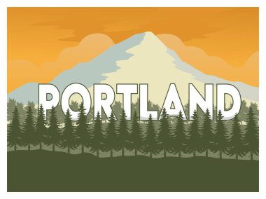 Sarı gökyüzü arkaplanlı Portland Oregon