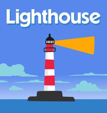 Işık saçan bir fenerle mutlu bir deniz feneri günü