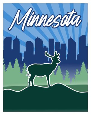 Geyik siluetleri ve güzel manzaralı Minnesota Eyaleti