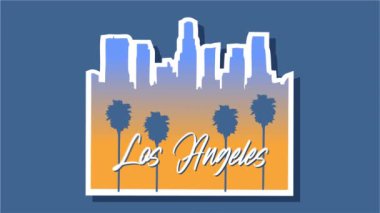 Los Angeles California Şehir silueti ve palmiye ağaçları ile