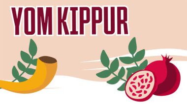 Trompetler ve Yom kippur süslemeleriyle iyi bayramlar.