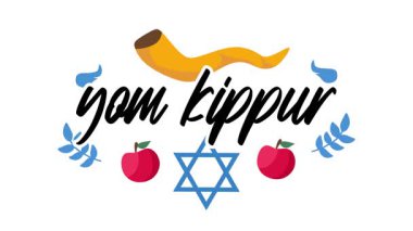 Trompetler ve Yom kippur süslemeleriyle iyi bayramlar.