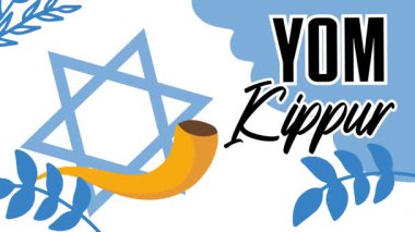 Trompetler ve Yom kippur süslemeleriyle iyi bayramlar.