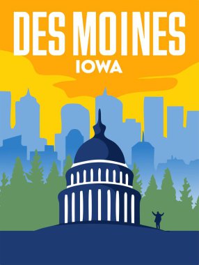 Moines Iowa Binası silueti ile