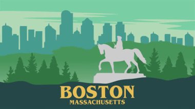 Boston Massachusetts Heykeli ve şehir silüeti