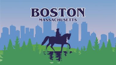 Boston Massachusetts Heykeli ve şehir silüeti