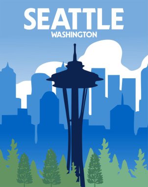 Seattle Washington ve ikonik bina siluetleri