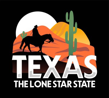 Teksas, kovboy siluetiyle yalnız yıldız eyaleti.