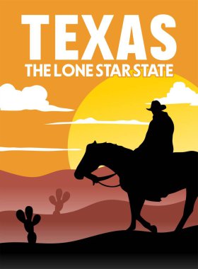 Teksas, kovboy siluetiyle yalnız yıldız eyaleti.
