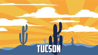 Tucson Arizona 'nın güzel manzarası Kaktüs siluetiyle