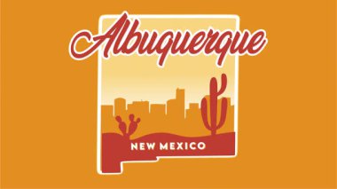 Albuquerque New Mexico ufuk çizgisi manzaralı ve kaktüs silueti olan