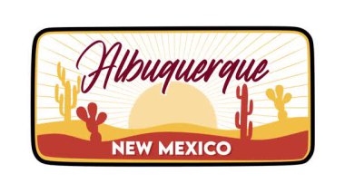 Albuquerque New Mexico ufuk çizgisi manzaralı ve kaktüs silueti olan