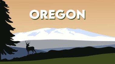 Oregon eyaletinde bir geyiğin silueti ile güzel bir manzara