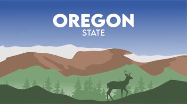 Oregon eyaletinde bir geyiğin silueti ile güzel bir manzara