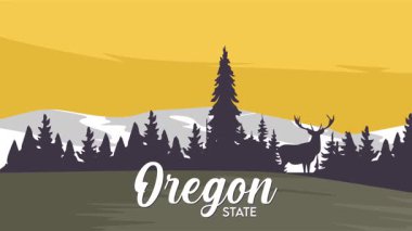 Oregon eyaletinde bir geyiğin silueti ile güzel bir manzara