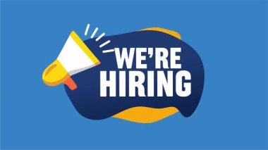 we are hiring, with a loudspeaker