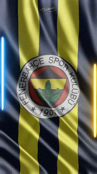 Fenerbahçe Bayrak Telefonu Arkaplanı Veya Sosyal Medya Paylaşımı Sallaması — Stok fotoğraf