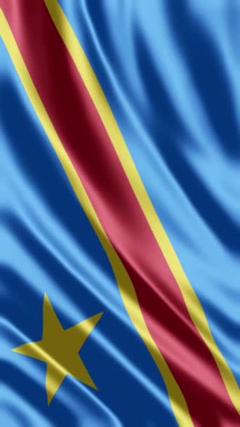 Ztvárnění Demokratické Republiky Kongo Vlajka Vlnící Hedvábném Větru — Stock video