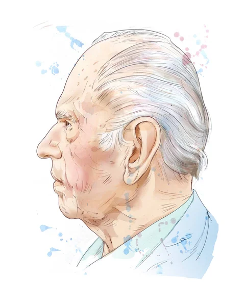 Illustration Older Man Seen Side Mixed Technique Pencil Watercolor Digital — Φωτογραφία Αρχείου