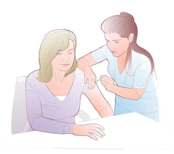 Цифрова Ілюстрація Медсестри Вакцинує Жінку Він Поклав Його Руку Кабінет — стокове фото