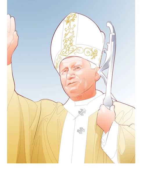 Цифрова Ілюстрація Папи Івана Павла Посміхнений Образ Одягнений Біле Зеленим — стокове фото