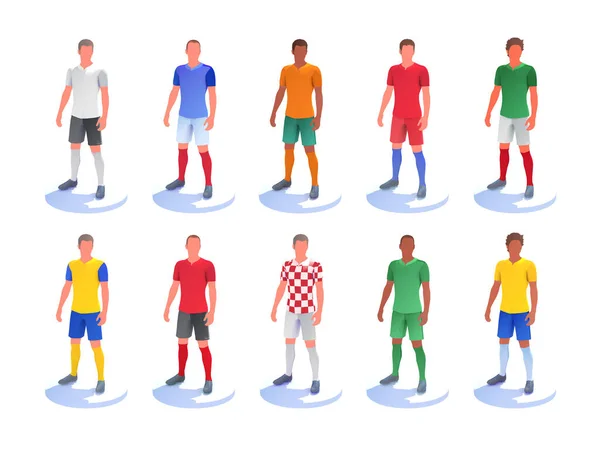 Ilustrace Několika Fotbalových Succer Hráčů Trička Barvou Různých Národních Týmů — Stock fotografie