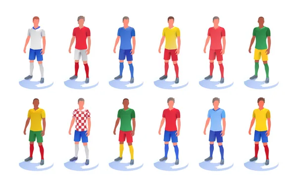 Illustration Mehrerer Fußballspieler Nacheinander Shirts Mit Der Farbe Verschiedener Nationalmannschaften — Stockfoto