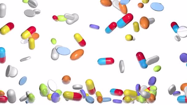 Animering Kapslar Och Tabletter Som Flyter Luften Rörelse Olika Läkemedel — Stockvideo