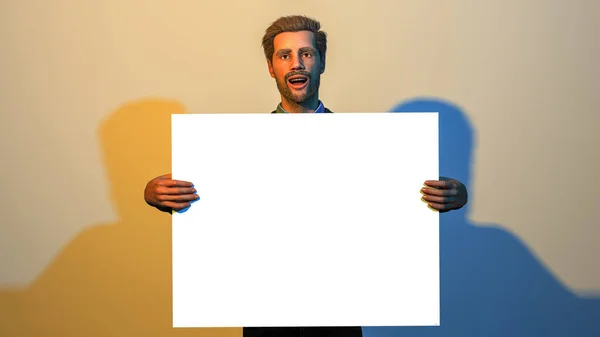 Man Presenting White Copy Space Board Message Advertising Showing Billboard — Stock Photo, Image