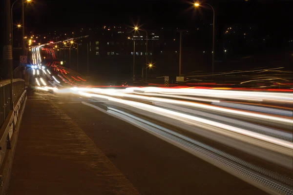 Traffic Long Exposure Fast Cars Lights Rush Hour Bridge Sherbrooke — Stock Photo, Image