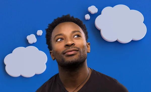 Mann Denkt Zwei Gedanken Wolken Idee Entscheidung Wahl Lösung Weiße — Stockfoto