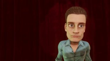 comedian on stage one man show humorist performer mime gesturing animation toon 3D illustration