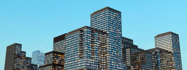 big city buildings skyscraper office towers modern architecture corporate workplace 3D illustration