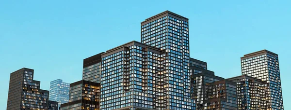 big city buildings skyscraper office towers modern architecture corporate workplace 3D illustration