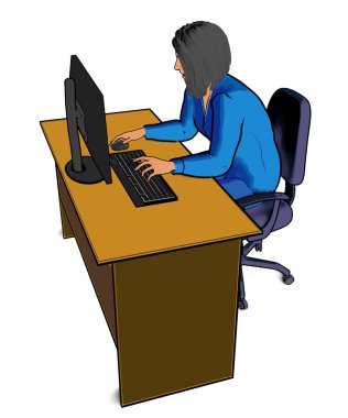 woman working on computer business office table workplace desk monitor desktop office work clipart 3D illustration