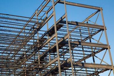 metal beams building frame structure iron steel construction site