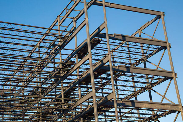 metal beams building frame structure iron steel construction site
