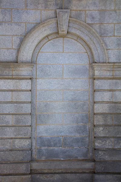 Mur Granit Condamné Avec Fenêtre Cassée Château Conception Gothique Gris — Photo