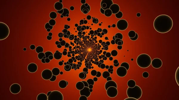 Пузырьки Кольца Перспективы Светящиеся Круги Туннеля Солнечного Затмения Сферы Красном — стоковое фото