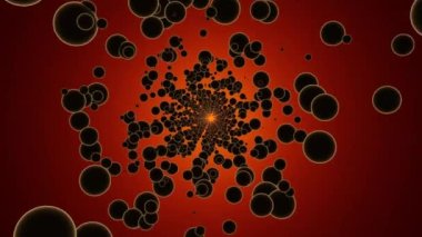 Işıldayan daireler tünel döngüsü güneş tutulması kabarcıkları gezegenleri kırmızı sonsuz uzay 3d görüntü animasyonu üzerinde halka
