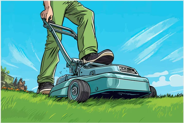 Peyzaj Hizmetleri Bahçe Malzemeleri Çim Biçme Bahçe Çimenleri Motor Vektör — Stok Vektör
