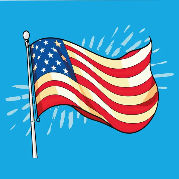 Amerika Birleşik Devletleri Bayrağı Rüzgârda Dalgalanıyor Arka Planda Mavi Dalgalanma — Stok Vektör