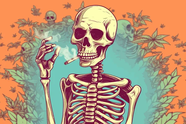 吸食大麻的骷髅滥用邪恶的堕落破坏大脑大麻烟雾毒品杂草中毒 — 图库矢量图片